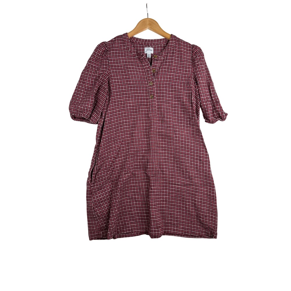 J.Crew Popover Brushed Flannel Dress‎ size XS Red/Pink